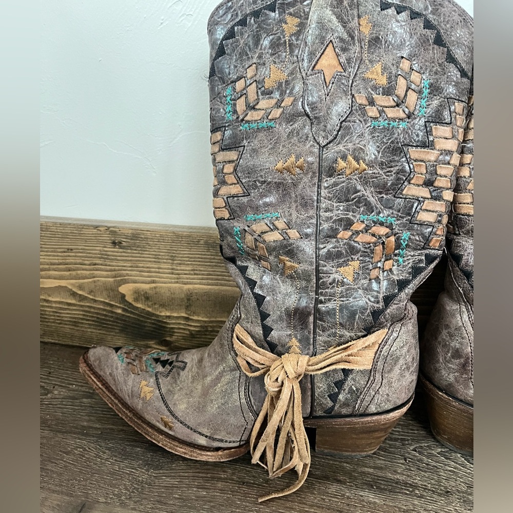 Corral Cowboy Boots Told Cango Tobacco w/ Fringe Tassel - Picture 7 of 13